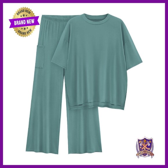 Oversized Lounge Set: Short Sleeve Top & Wide Leg Pants